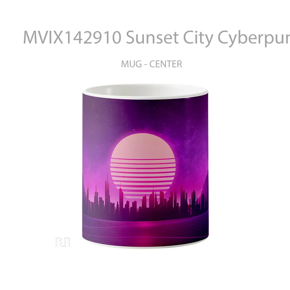 Mug Sunset City Cyberpunk Synthwave Digital Art Gelas Pemandangan Alam