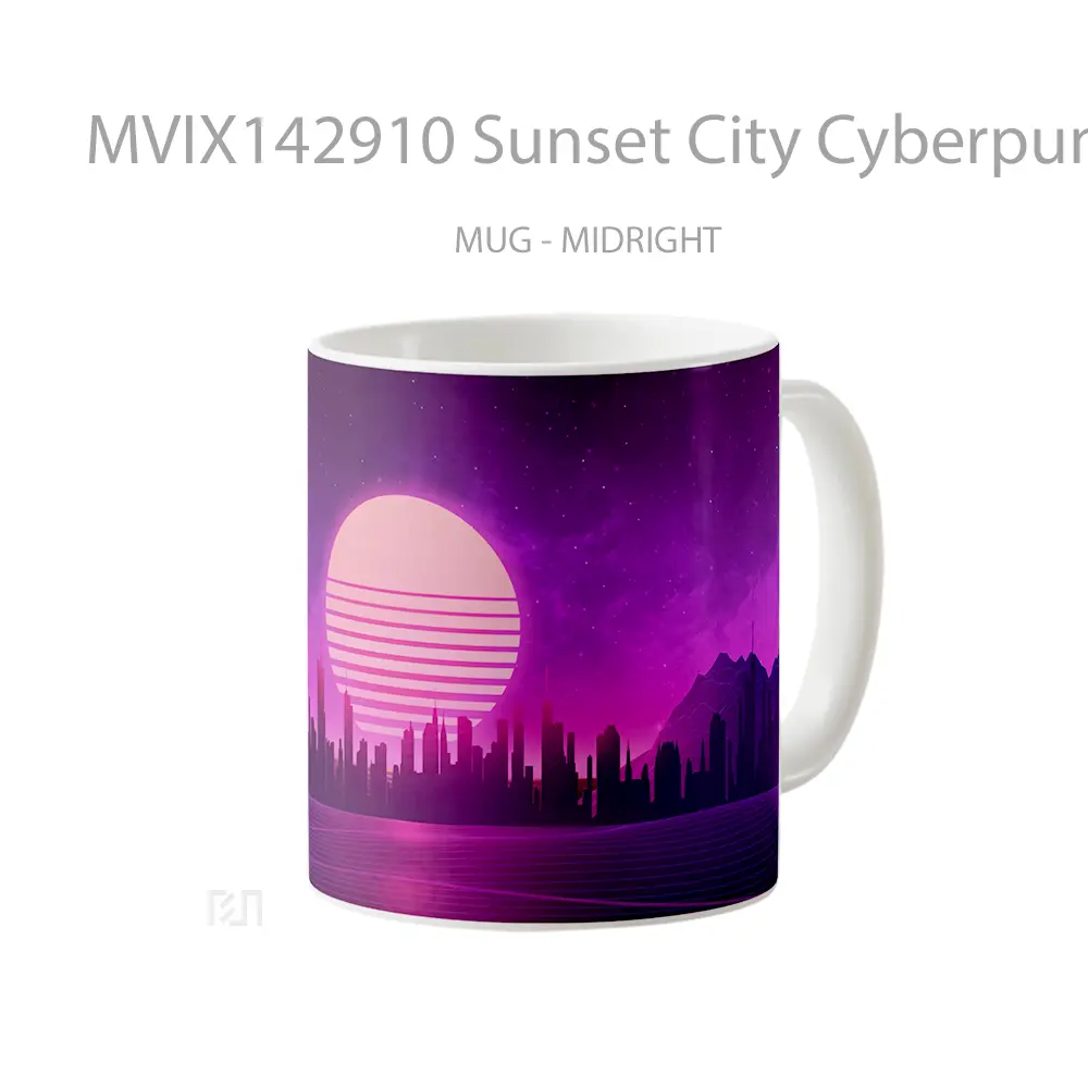 Mug Sunset City Cyberpunk Synthwave Digital Art Gelas Pemandangan Alam - All-side / Desain