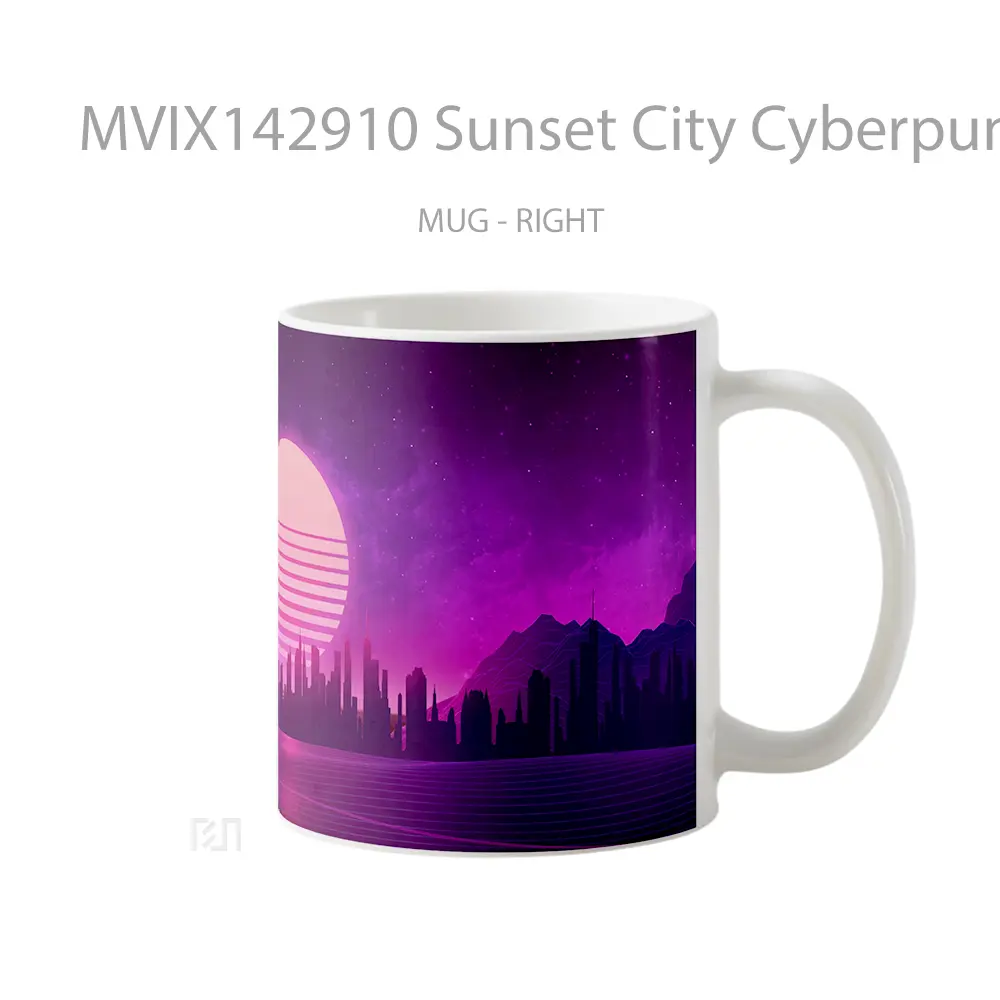 Mug Sunset City Cyberpunk Synthwave Digital Art Gelas Pemandangan Alam - All-side / Desain