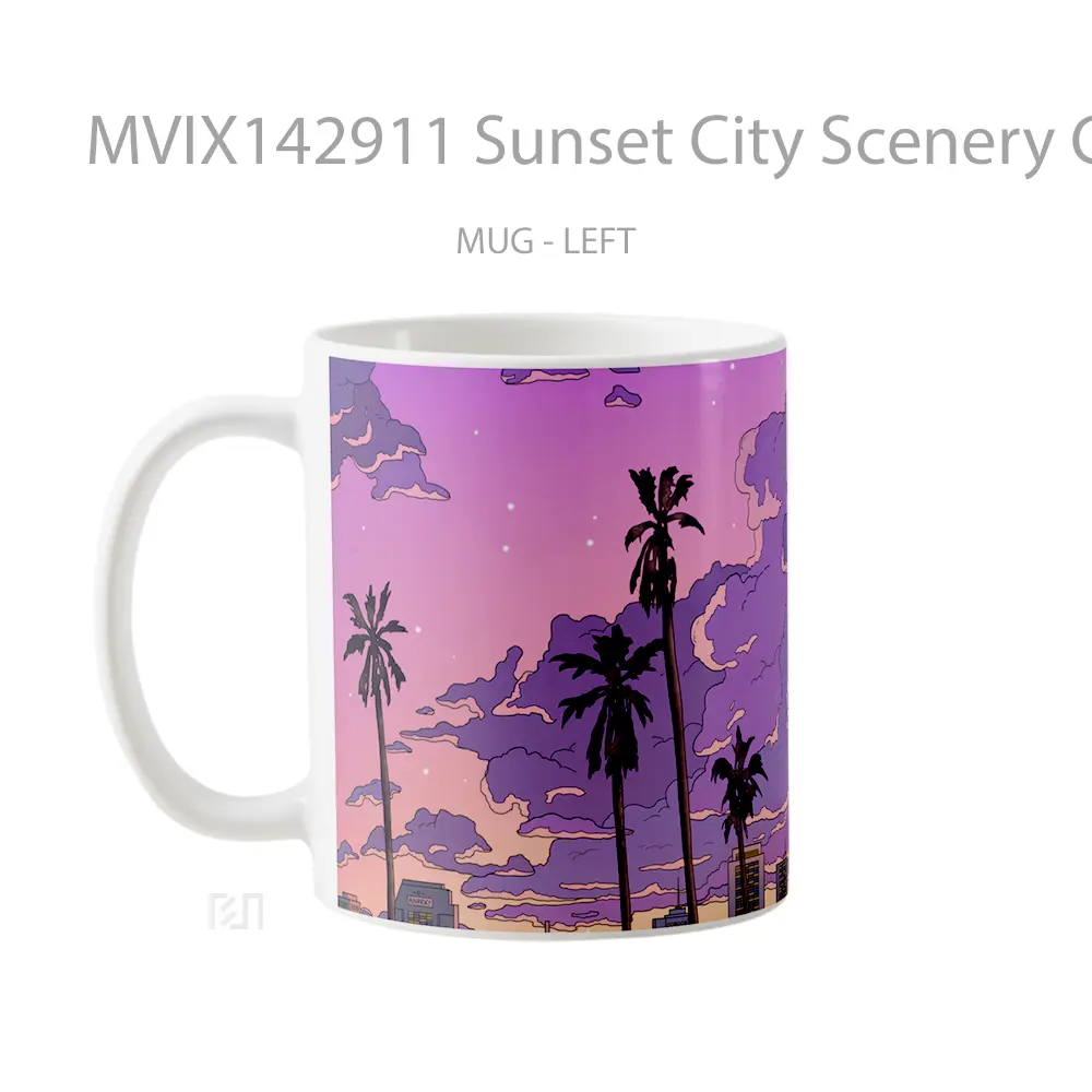 Mug Sunset City Scenery Clouds Sky Digital Ar Gelas Pemandangan Alam - All-side / Desain