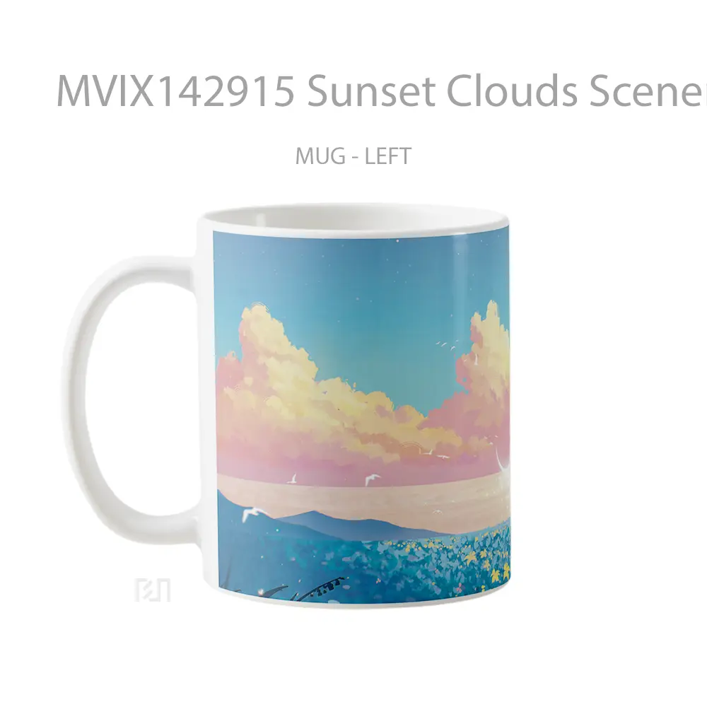 Mug Sunset Clouds Scenery Flower Fields Digital Art Gelas Pemandangan Alam - All-side / Desain