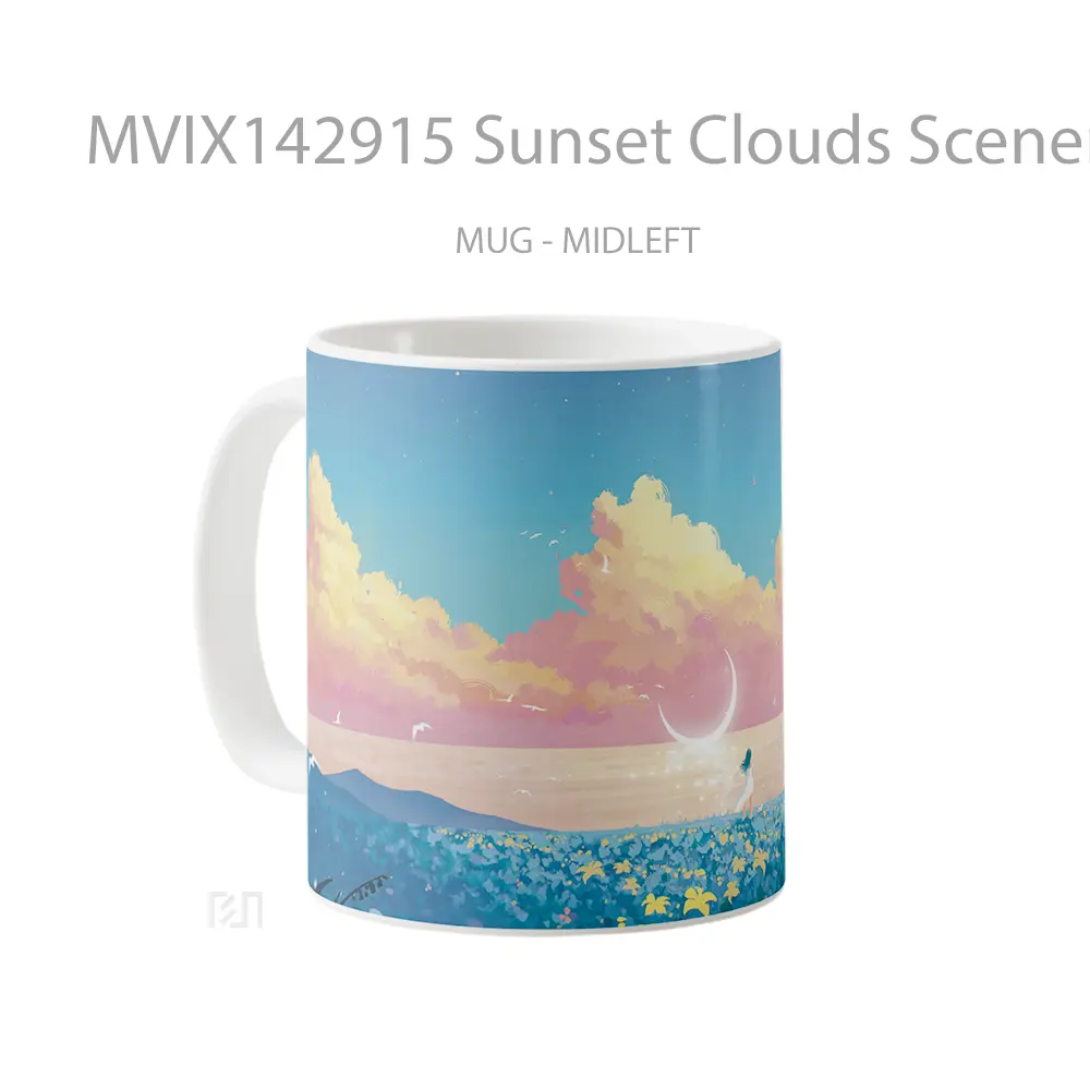 Mug Sunset Clouds Scenery Flower Fields Digital Art Gelas Pemandangan Alam - All-side / Desain