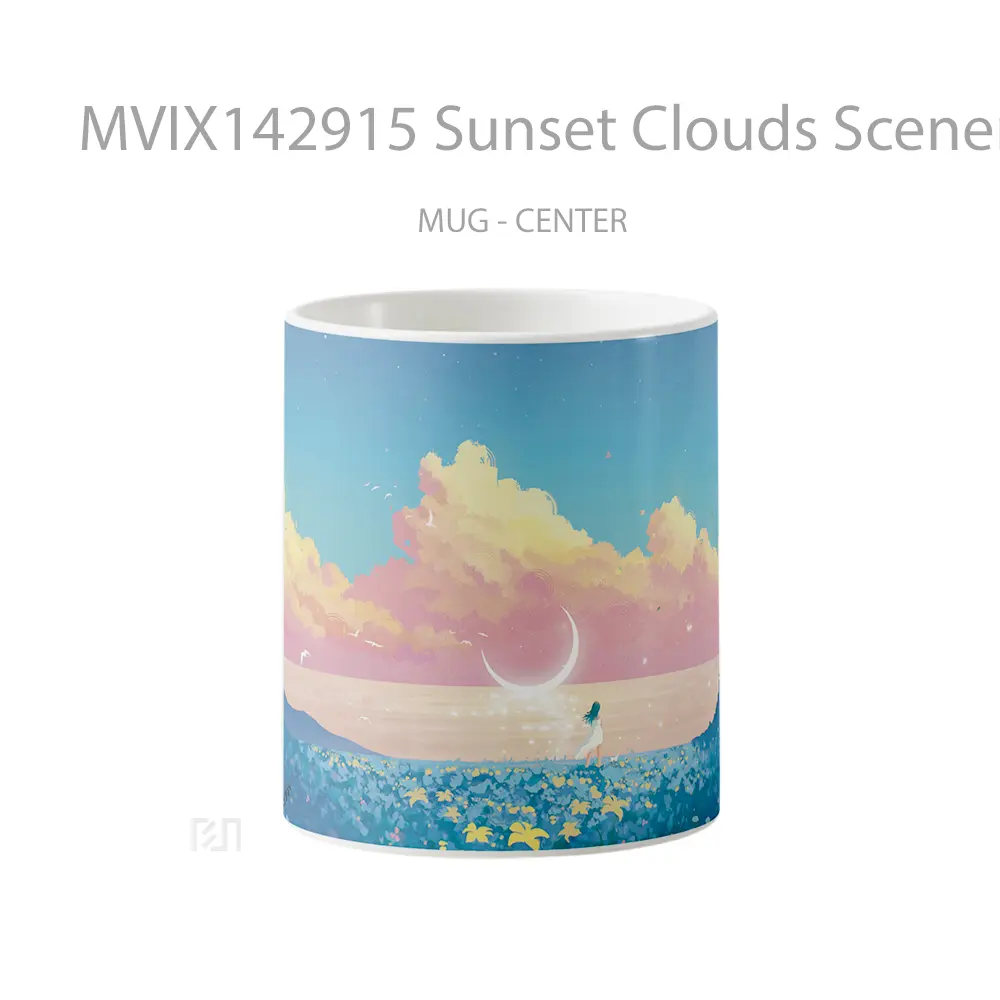 Mug Sunset Clouds Scenery Flower Fields Digital Art Gelas Pemandangan Alam