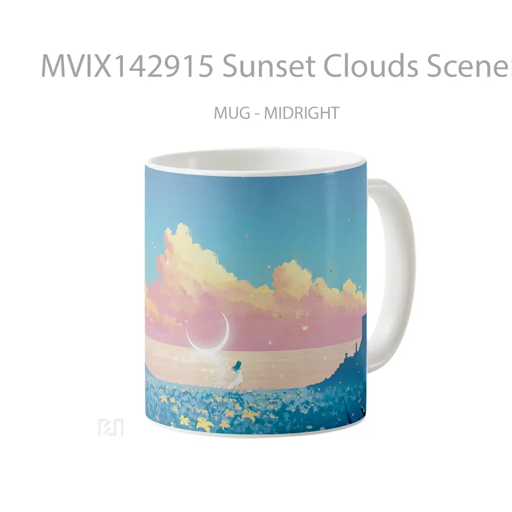 Mug Sunset Clouds Scenery Flower Fields Digital Art Gelas Pemandangan Alam - All-side / Desain