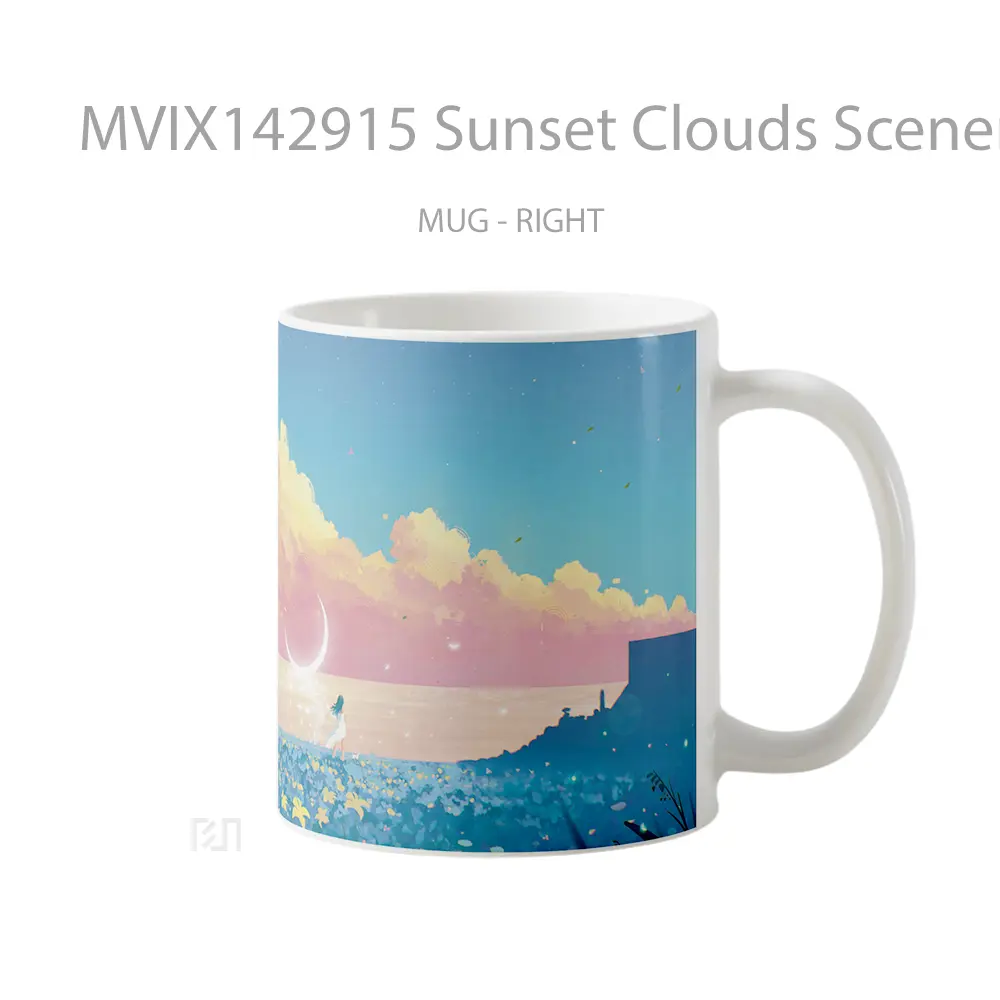 Mug Sunset Clouds Scenery Flower Fields Digital Art Gelas Pemandangan Alam - All-side / Desain