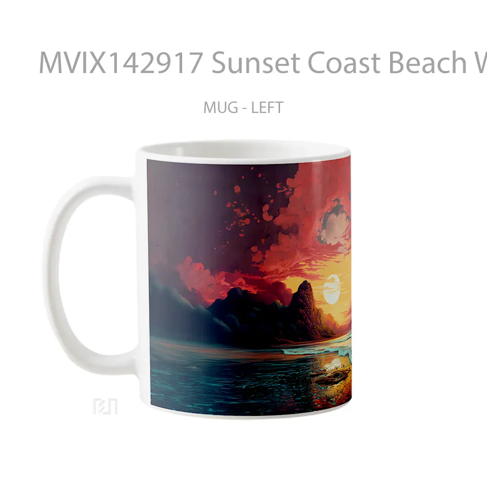 Mug Sunset Coast Beach Wave Scenery Digital Art Gelas Pemandangan Alam - All-side / Desain