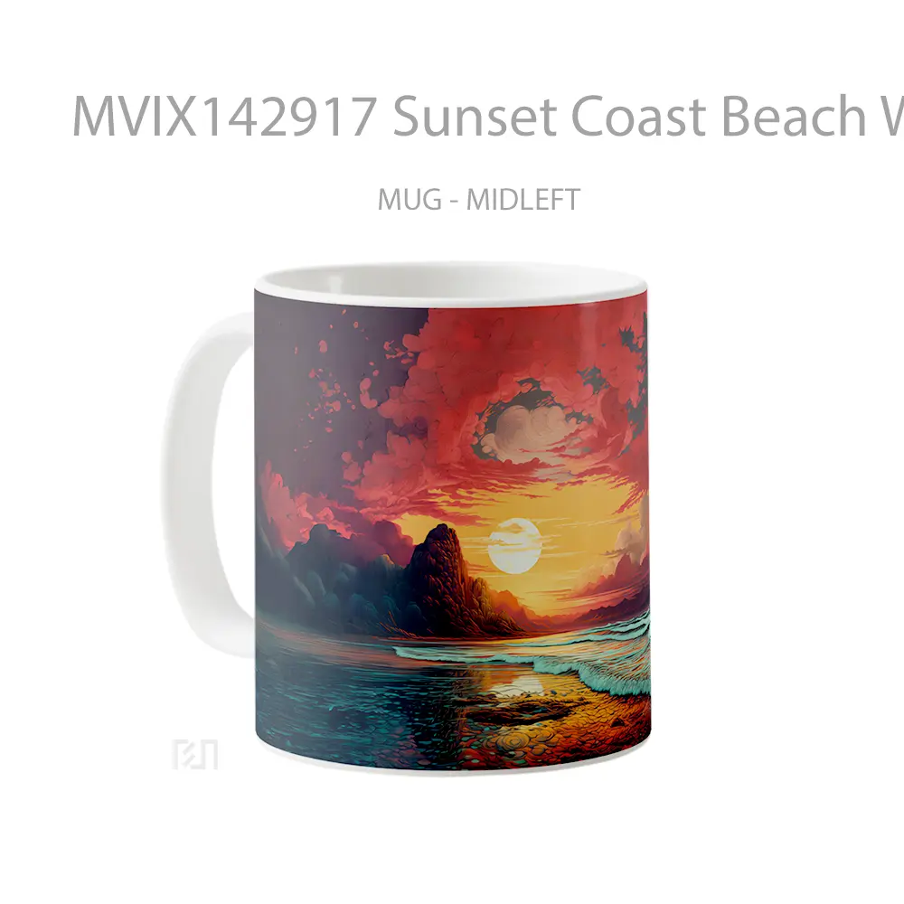 Mug Sunset Coast Beach Wave Scenery Digital Art Gelas Pemandangan Alam - All-side / Desain