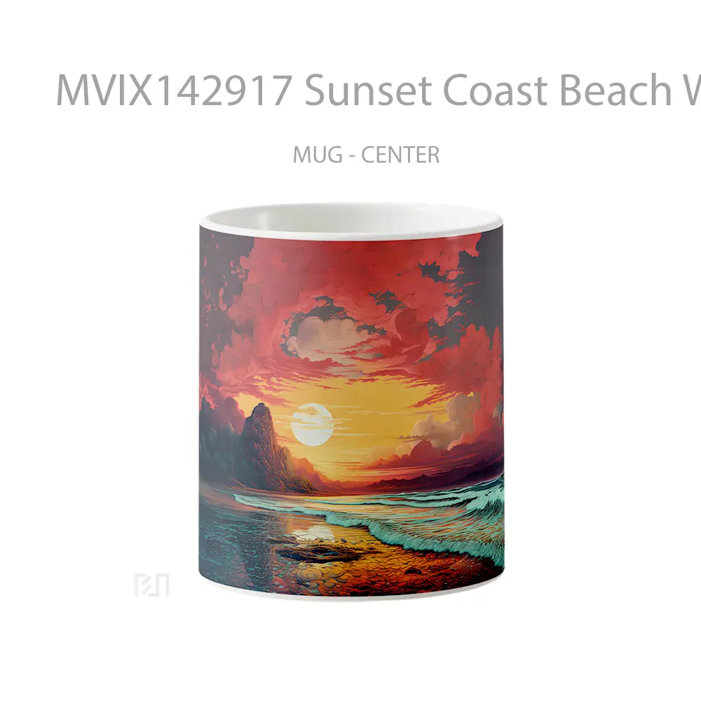Mug Sunset Coast Beach Wave Scenery Digital Art Gelas Pemandangan Alam