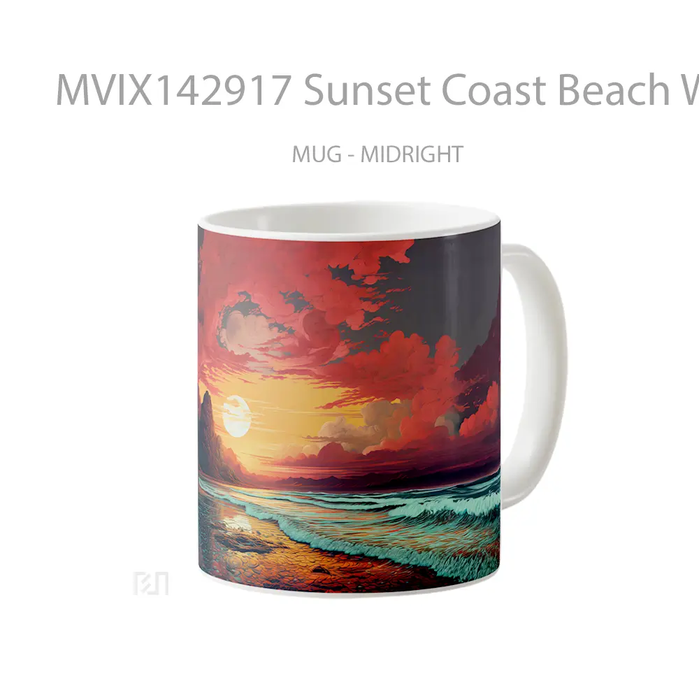 Mug Sunset Coast Beach Wave Scenery Digital Art Gelas Pemandangan Alam - All-side / Desain