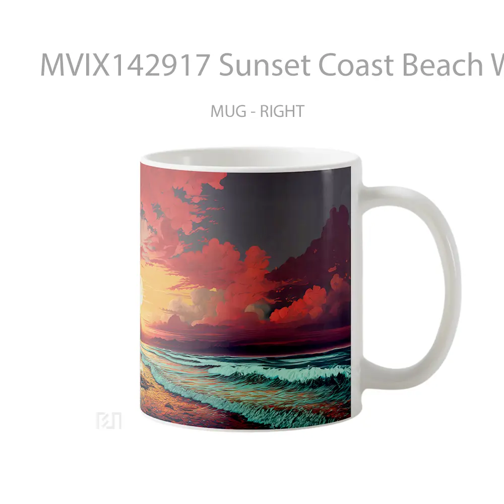 Mug Sunset Coast Beach Wave Scenery Digital Art Gelas Pemandangan Alam - All-side / Desain