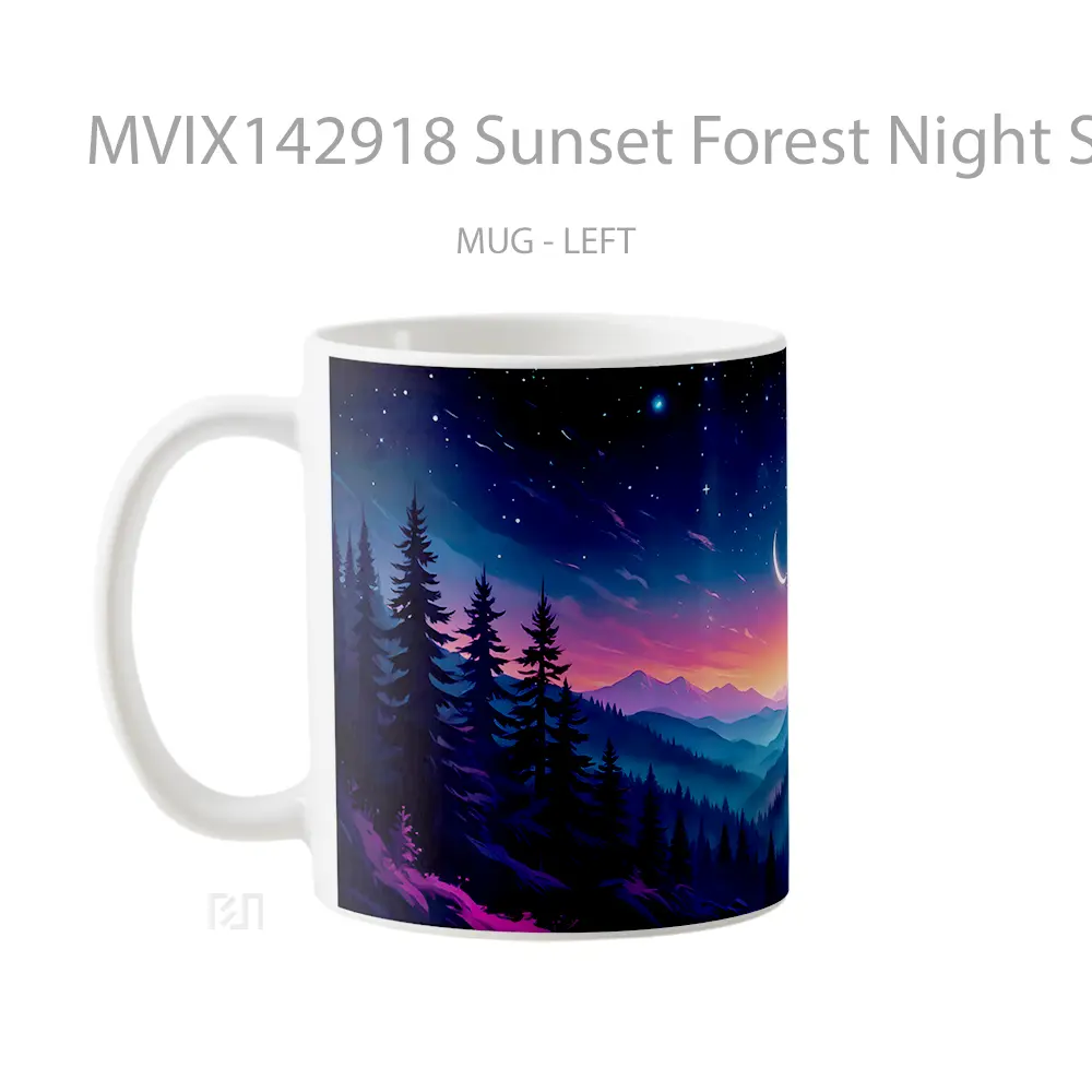 Mug Sunset Forest Night Sky Scenery Digital Art Gelas Pemandangan Alam - All-side / Desain