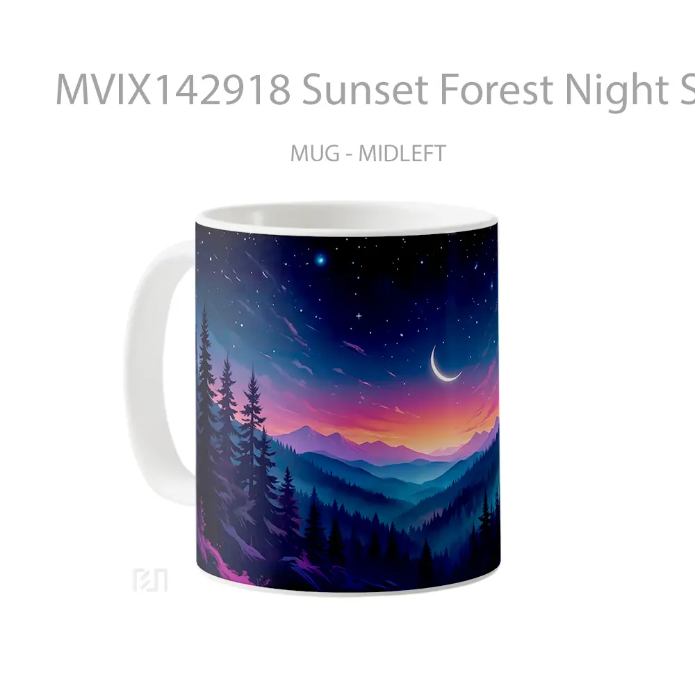 Mug Sunset Forest Night Sky Scenery Digital Art Gelas Pemandangan Alam - All-side / Desain
