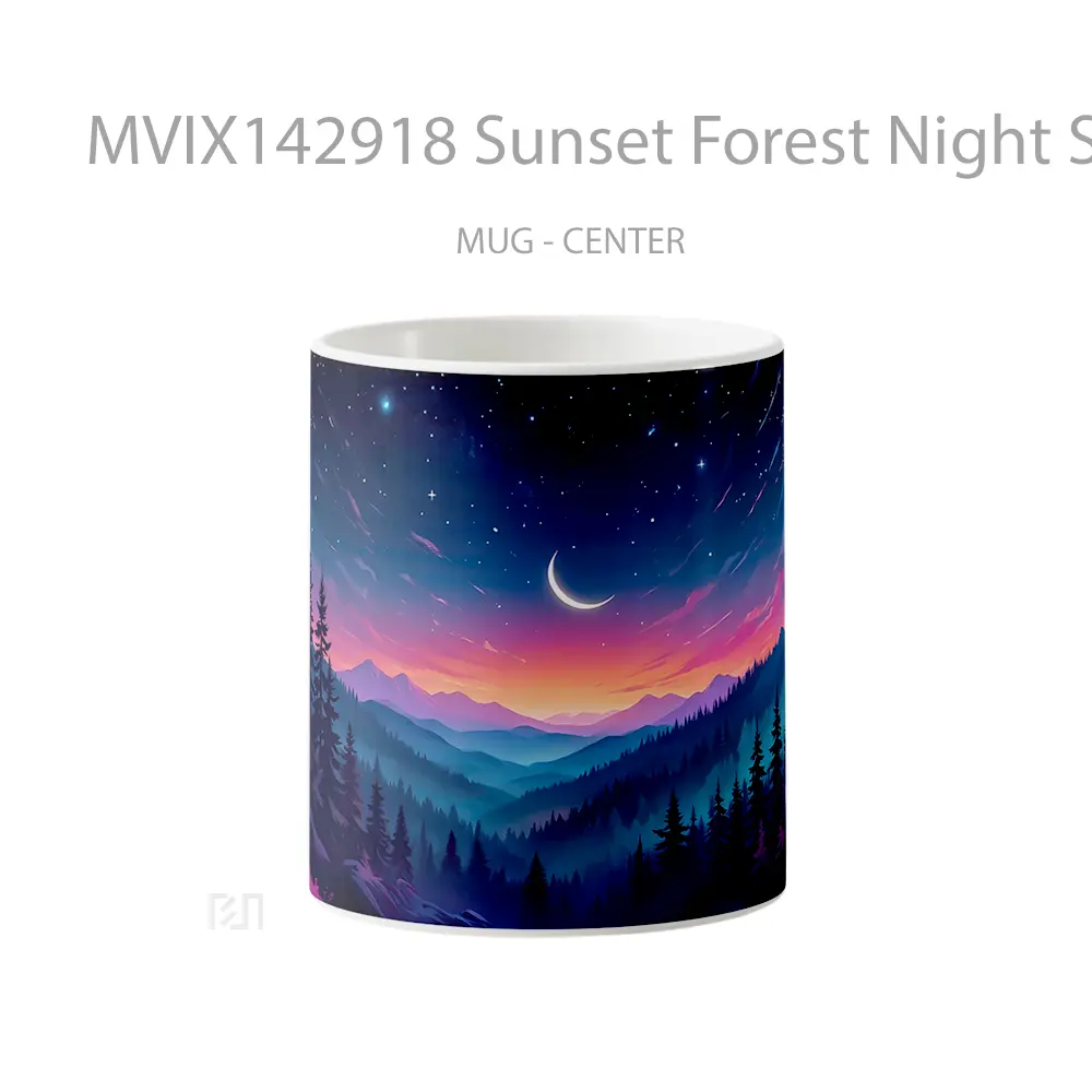 Mug Sunset Forest Night Sky Scenery Digital Art Gelas Pemandangan Alam