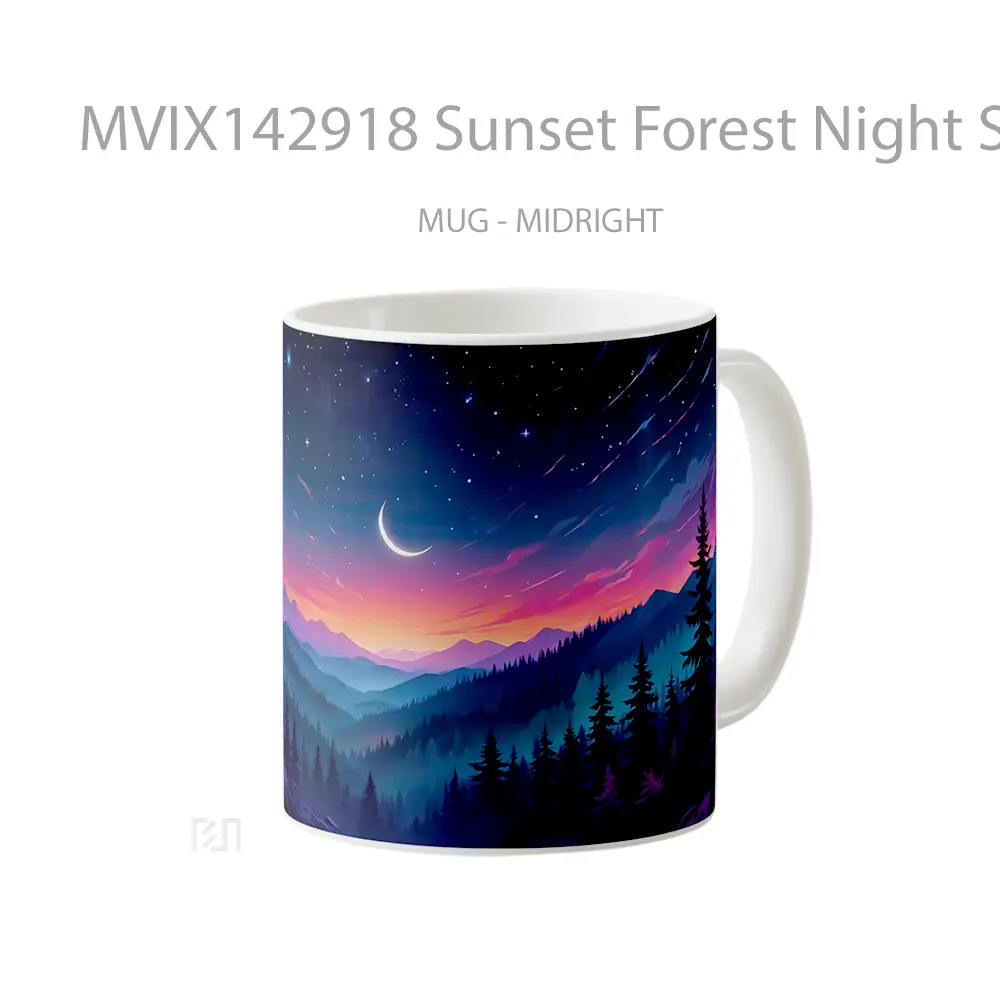 Mug Sunset Forest Night Sky Scenery Digital Art Gelas Pemandangan Alam - All-side / Desain