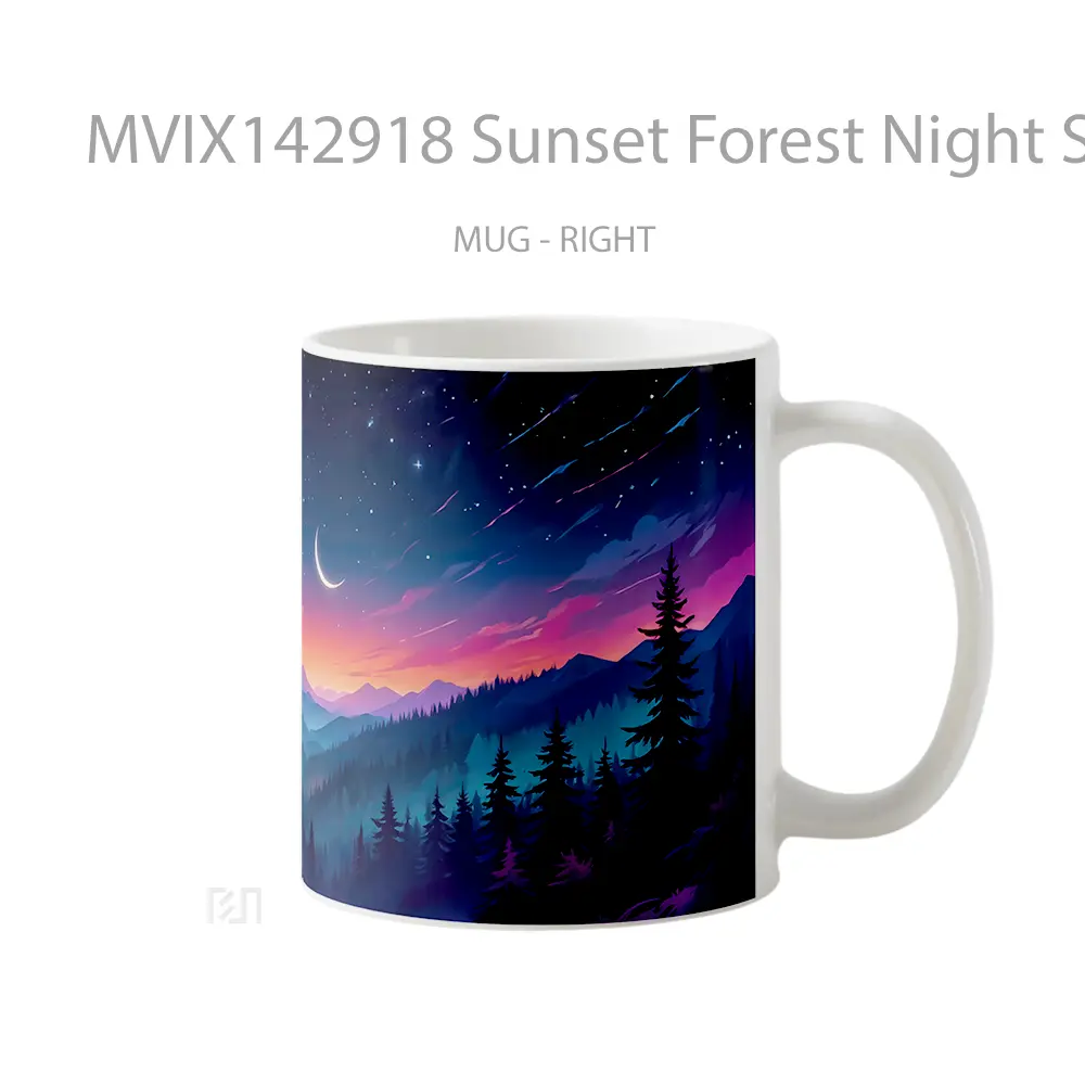 Mug Sunset Forest Night Sky Scenery Digital Art Gelas Pemandangan Alam - All-side / Desain