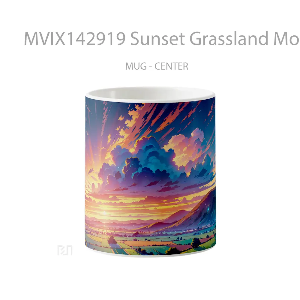Mug Sunset Grassland Mountain Clouds Anime Scenery Cangkir Anime