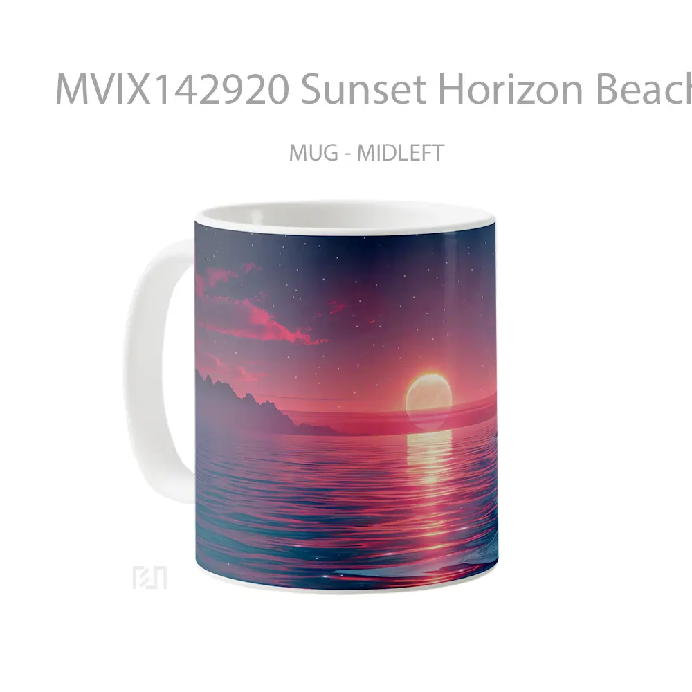 Mug Sunset Horizon Beach Scenery Digital Art Gelas Pemandangan Alam - All-side / Desain