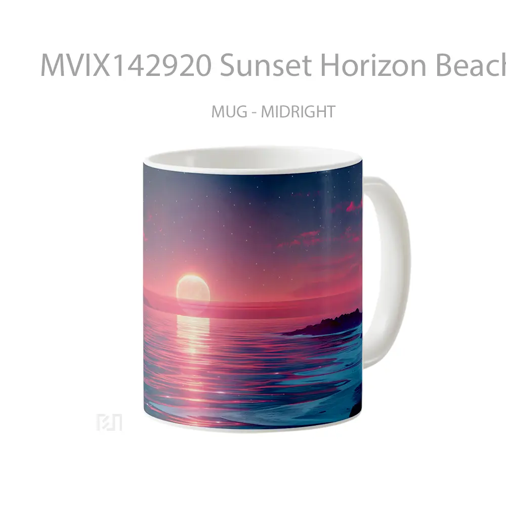 Mug Sunset Horizon Beach Scenery Digital Art Gelas Pemandangan Alam - All-side / Desain