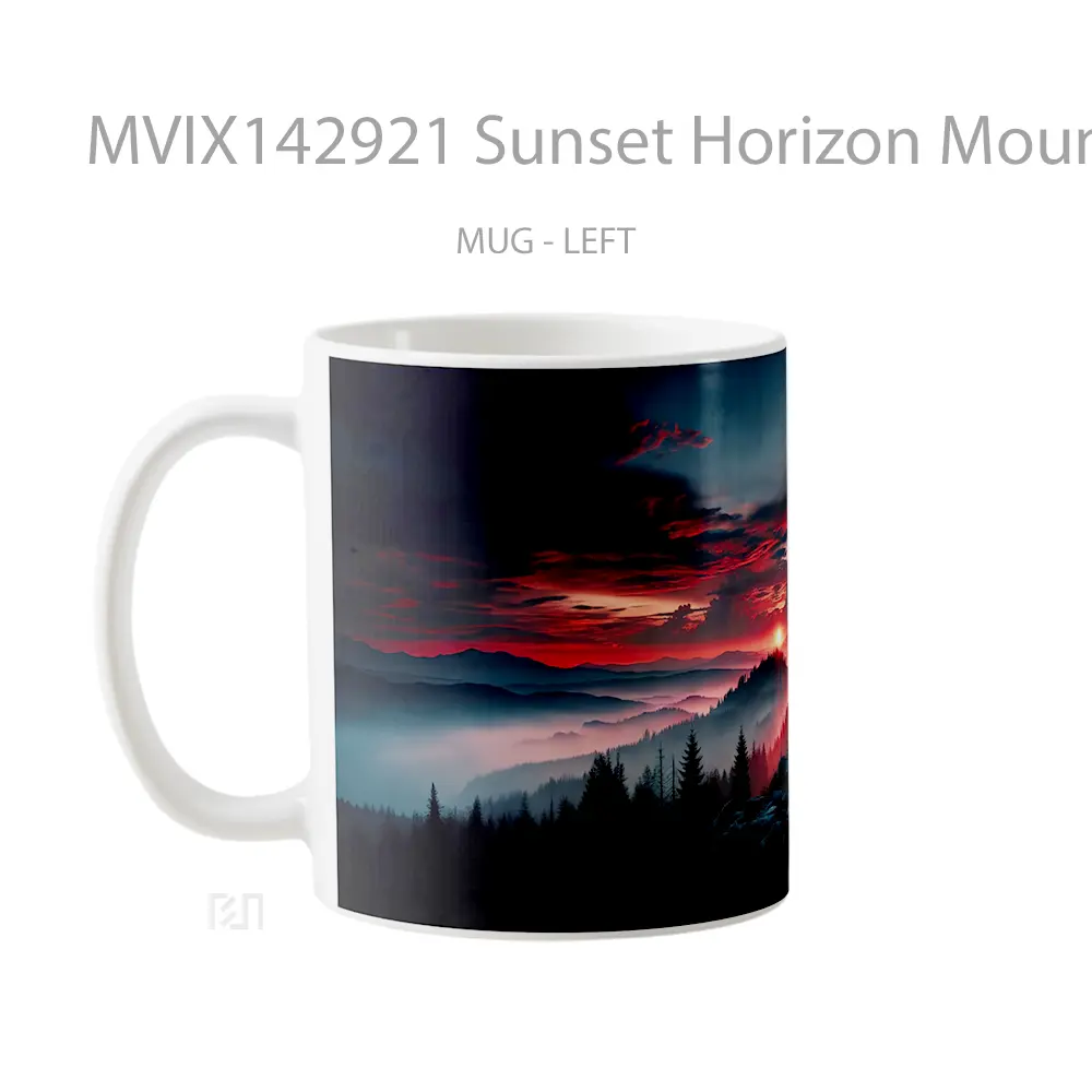 Mug Sunset Horizon Mountain Fog Forest Clouds Sky Scenery Gelas Pemandangan Alam - All-side / Desain