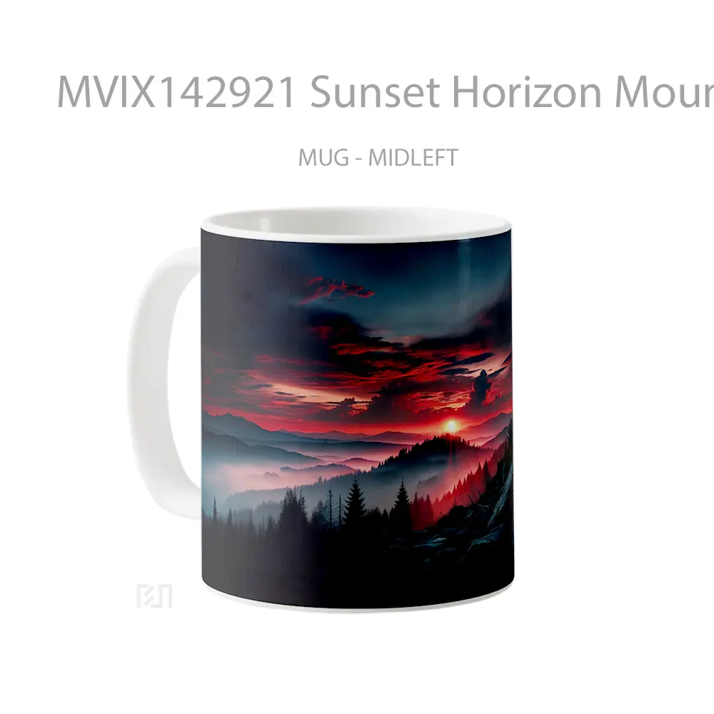 Mug Sunset Horizon Mountain Fog Forest Clouds Sky Scenery Gelas Pemandangan Alam - All-side / Desain