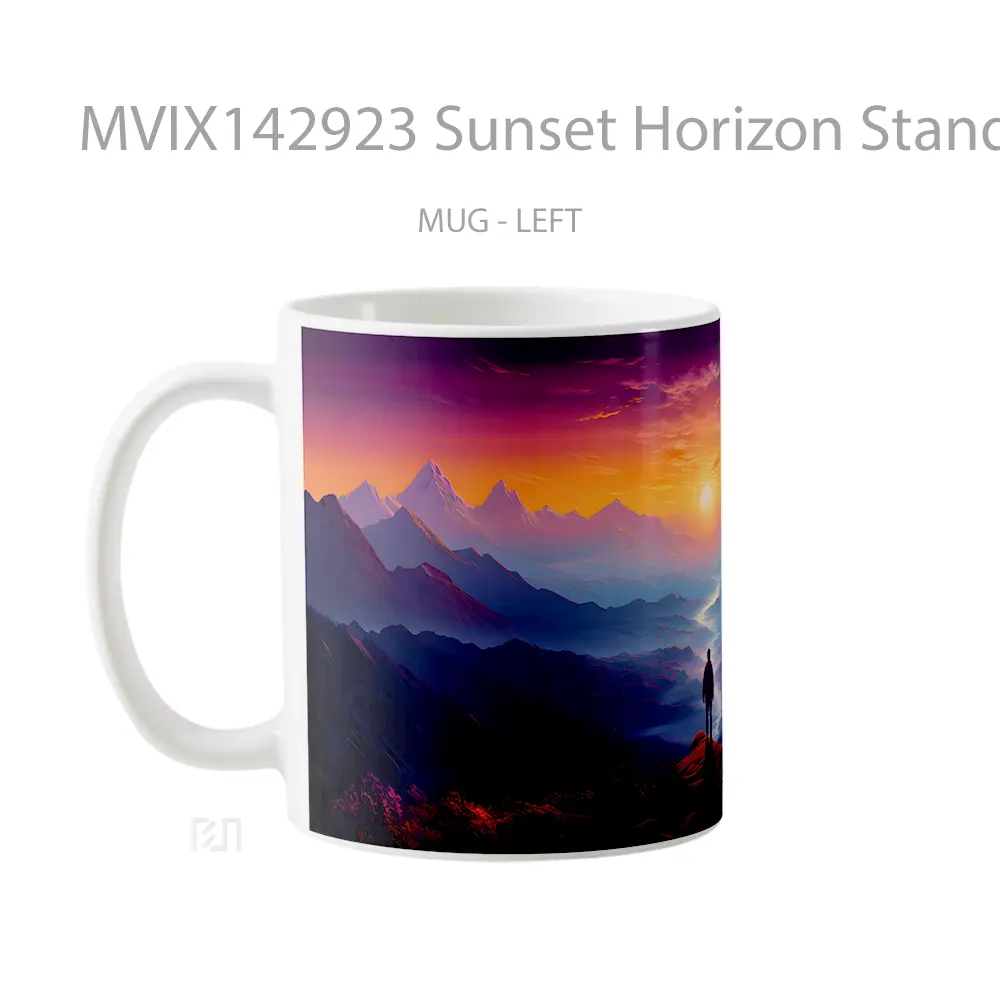 Mug Sunset Horizon Standing Alone Mountains Scenery Ai Art Gelas Pemandangan Alam - All-side / Desain