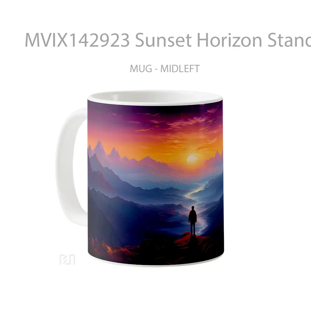 Mug Sunset Horizon Standing Alone Mountains Scenery Ai Art Gelas Pemandangan Alam - All-side / Desain
