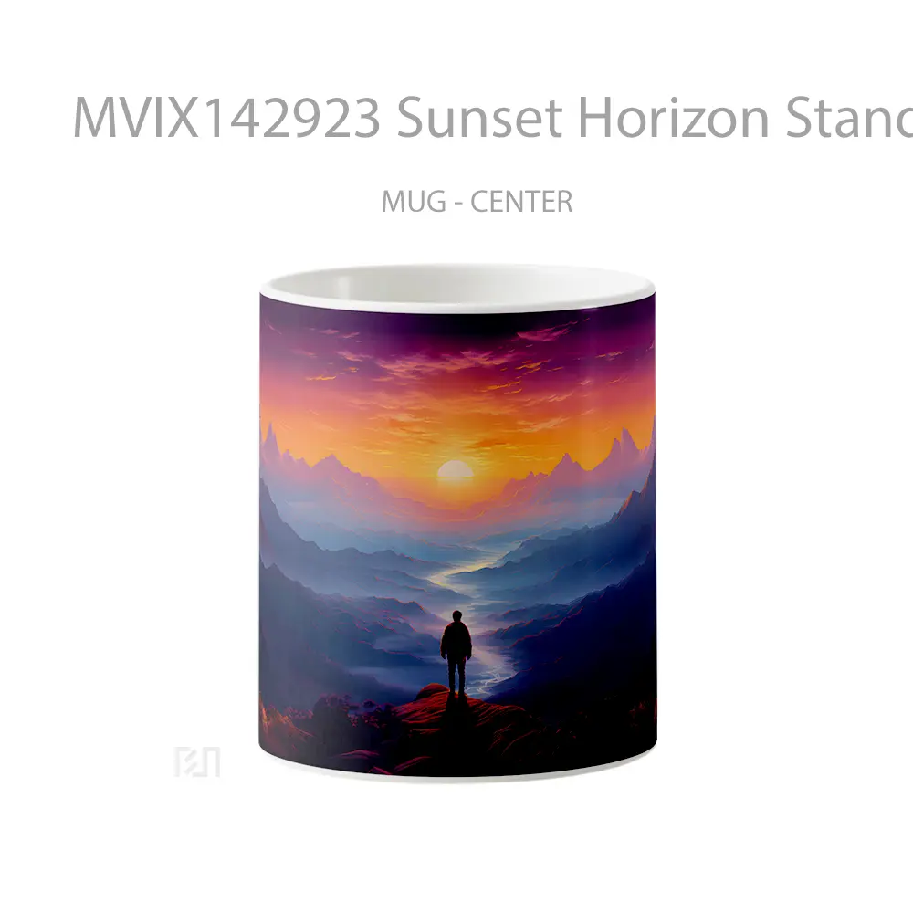 Mug Sunset Horizon Standing Alone Mountains Scenery Ai Art Gelas Pemandangan Alam