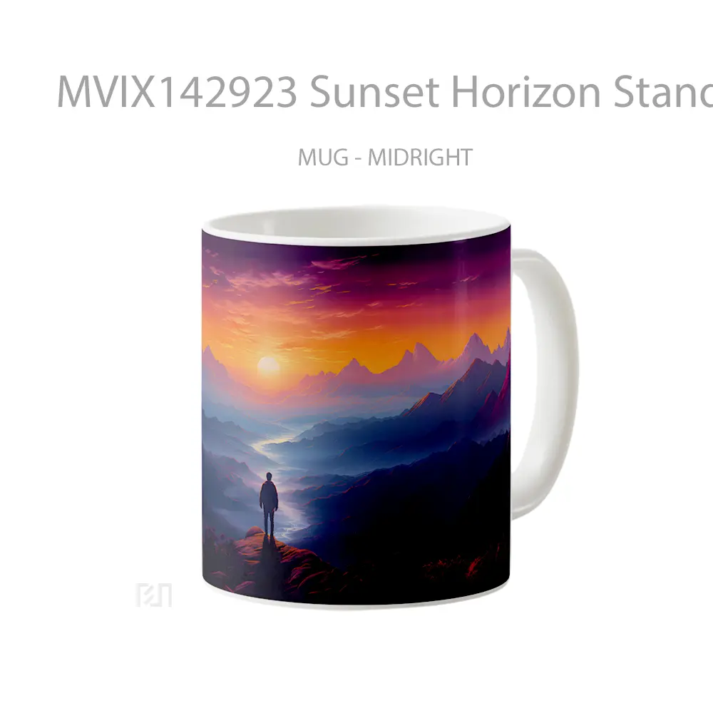 Mug Sunset Horizon Standing Alone Mountains Scenery Ai Art Gelas Pemandangan Alam - All-side / Desain