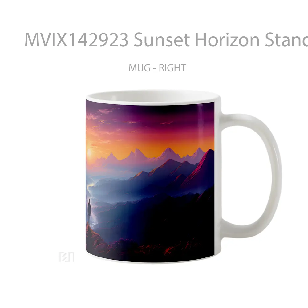 Mug Sunset Horizon Standing Alone Mountains Scenery Ai Art Gelas Pemandangan Alam - All-side / Desain
