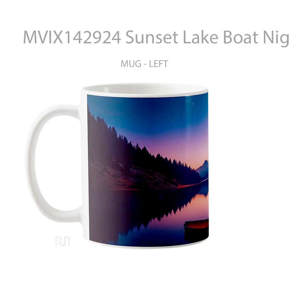 Mug Sunset Lake Boat Night Sky Scenery Digital Art Gelas Pemandangan Alam - All-side / Desain