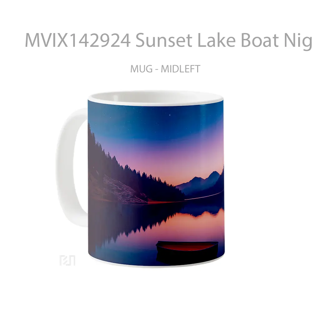 Mug Sunset Lake Boat Night Sky Scenery Digital Art Gelas Pemandangan Alam - All-side / Desain