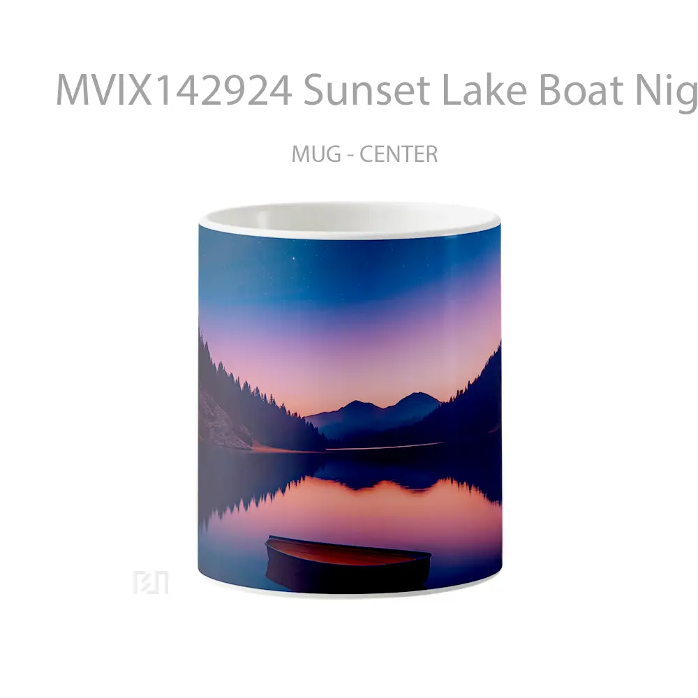 Mug Sunset Lake Boat Night Sky Scenery Digital Art Gelas Pemandangan Alam