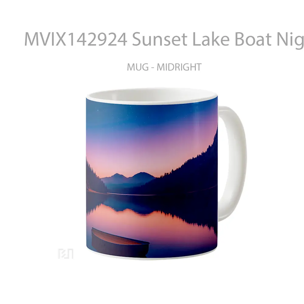 Mug Sunset Lake Boat Night Sky Scenery Digital Art Gelas Pemandangan Alam - All-side / Desain