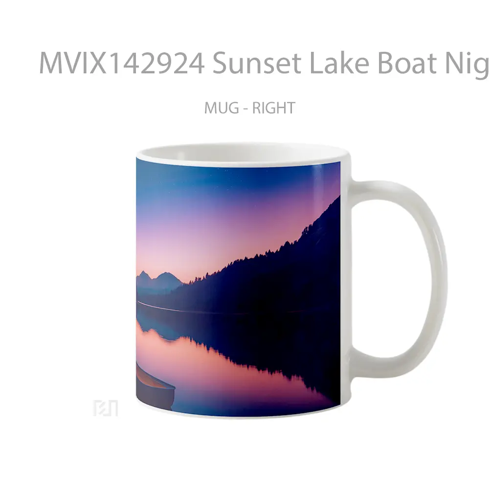 Mug Sunset Lake Boat Night Sky Scenery Digital Art Gelas Pemandangan Alam - All-side / Desain
