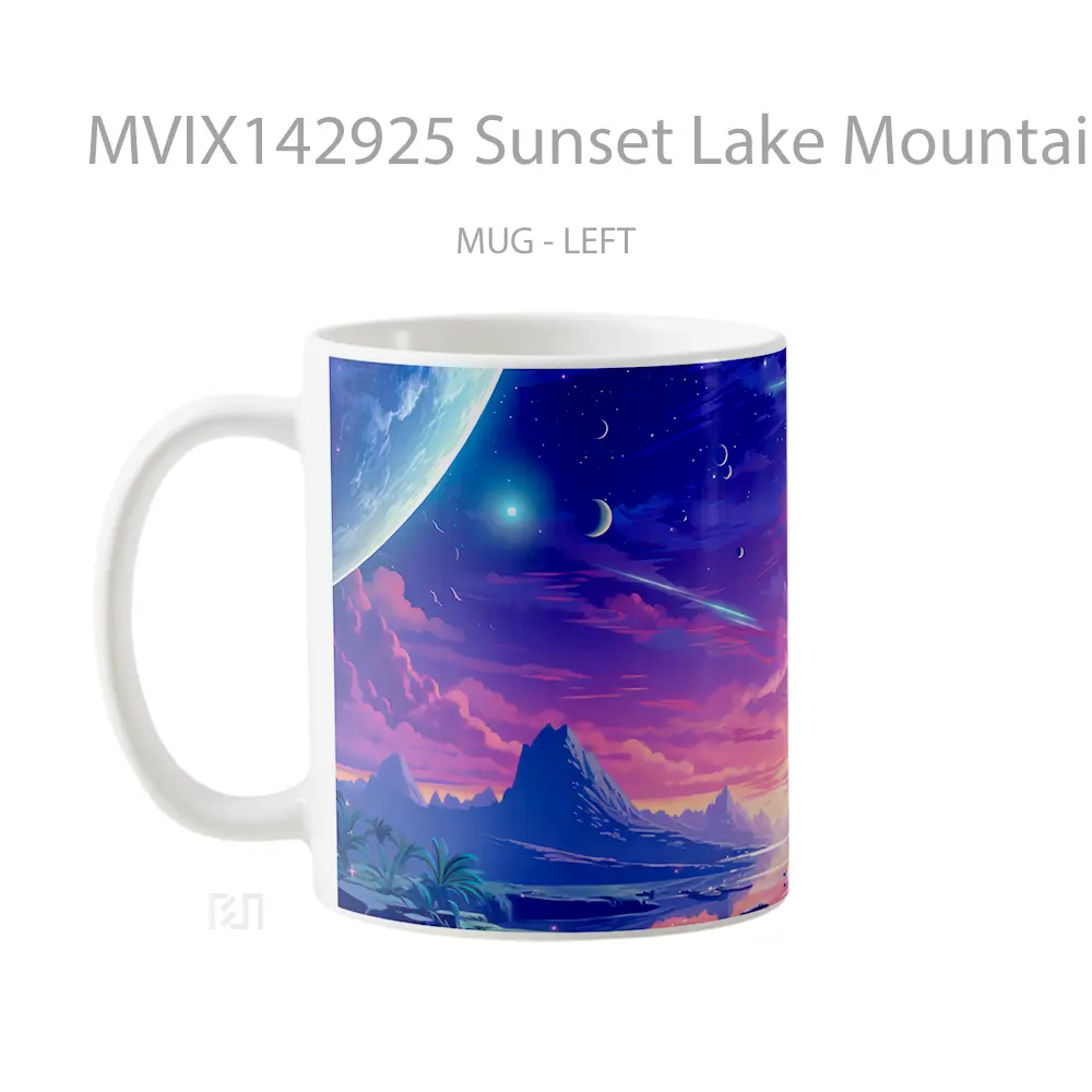 Mug Sunset Lake Mountain Sky Scenery Digital Art Gelas Pemandangan Alam - All-side / Desain