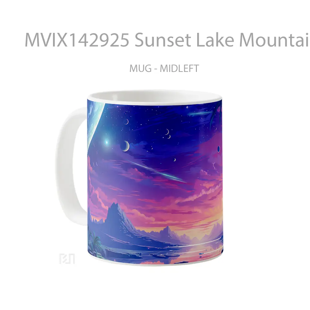 Mug Sunset Lake Mountain Sky Scenery Digital Art Gelas Pemandangan Alam - All-side / Desain