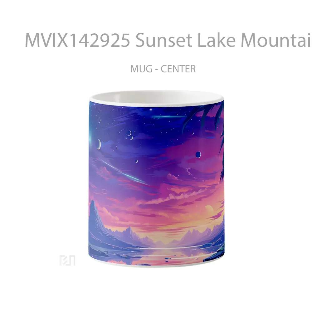 Mug Sunset Lake Mountain Sky Scenery Digital Art Gelas Pemandangan Alam