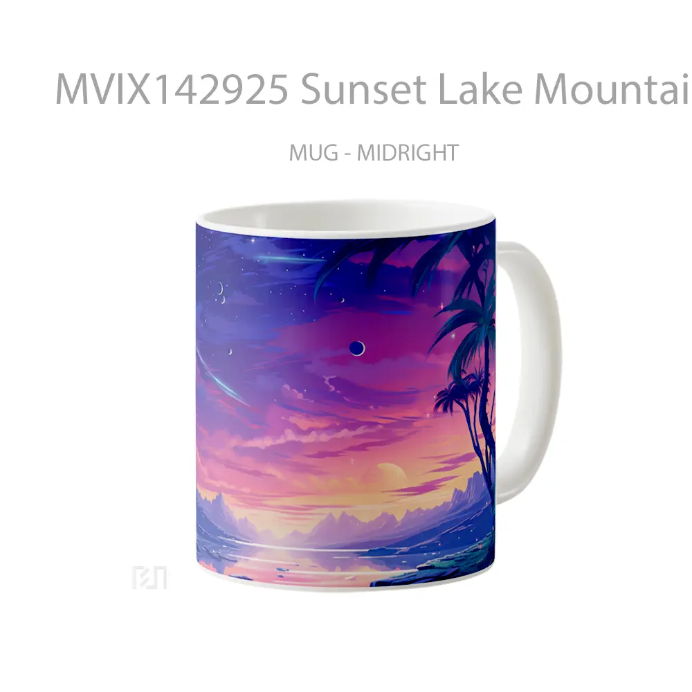Mug Sunset Lake Mountain Sky Scenery Digital Art Gelas Pemandangan Alam - All-side / Desain