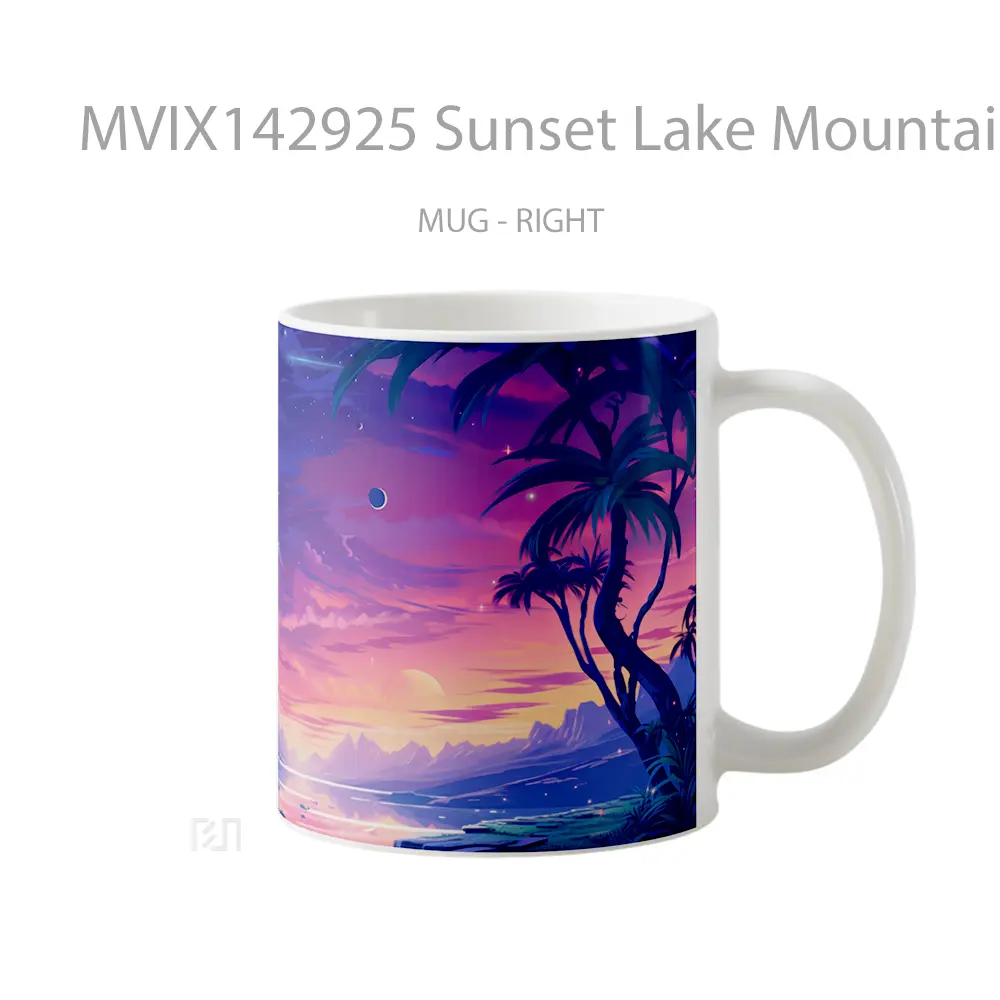 Mug Sunset Lake Mountain Sky Scenery Digital Art Gelas Pemandangan Alam - All-side / Desain