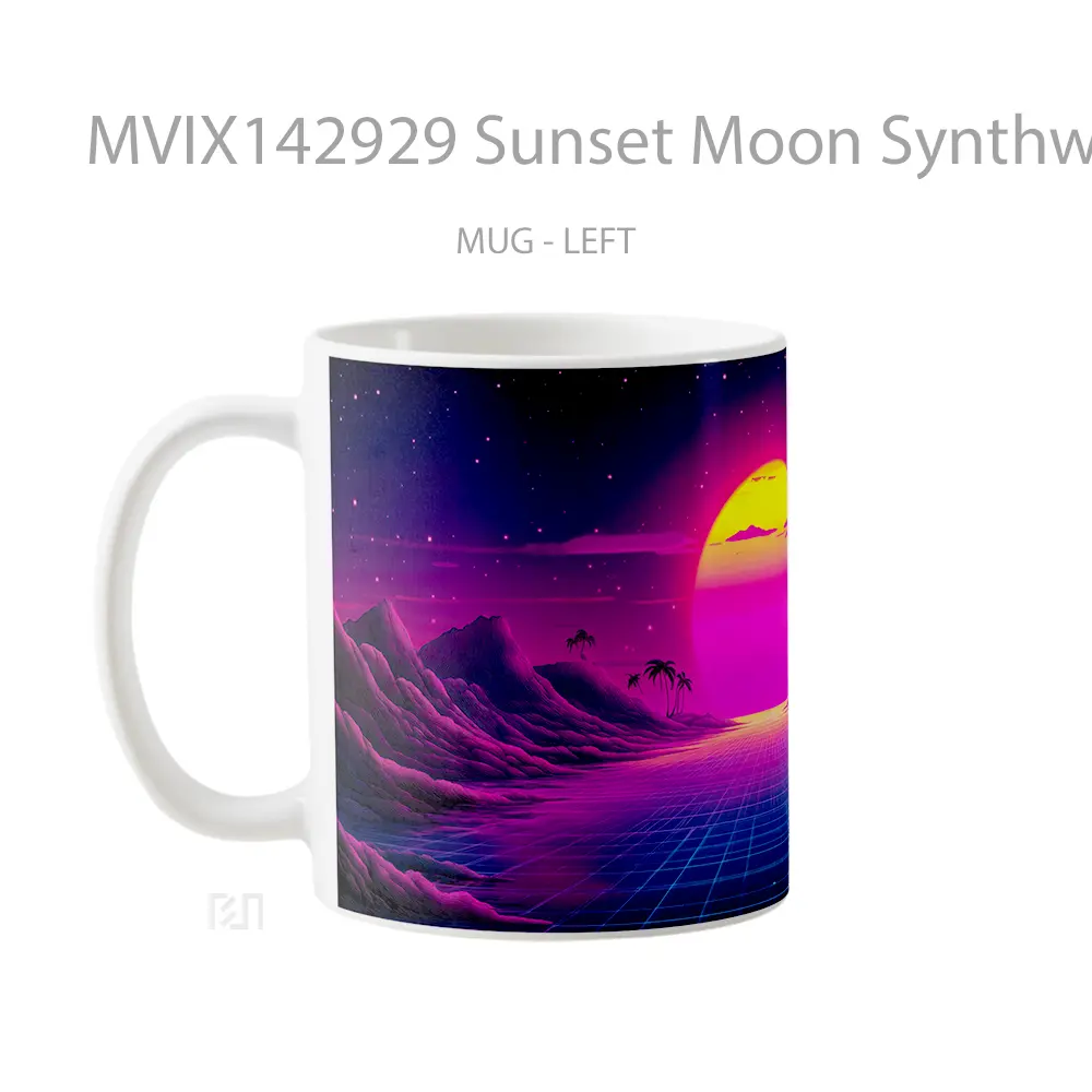 Mug Sunset Moon Synthwave Night Scenery Digital Art Gelas Pemandangan Alam - All-side / Desain