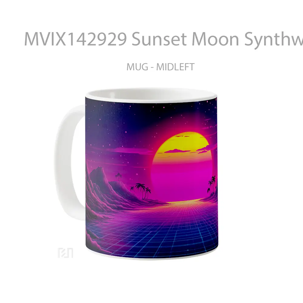 Mug Sunset Moon Synthwave Night Scenery Digital Art Gelas Pemandangan Alam - All-side / Desain
