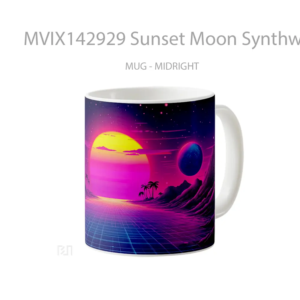 Mug Sunset Moon Synthwave Night Scenery Digital Art Gelas Pemandangan Alam - All-side / Desain