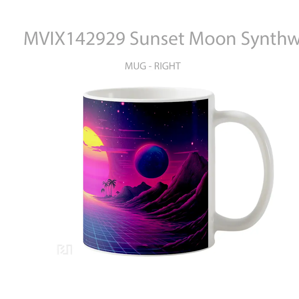 Mug Sunset Moon Synthwave Night Scenery Digital Art Gelas Pemandangan Alam - All-side / Desain