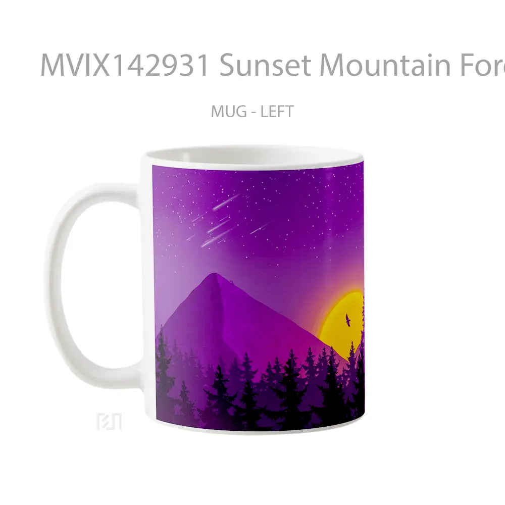 Mug Sunset Mountain Forest Minimalist Digital Art Gelas Pemandangan Alam - All-side / Desain