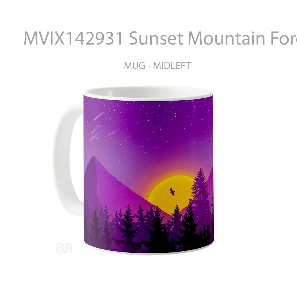 Mug Sunset Mountain Forest Minimalist Digital Art Gelas Pemandangan Alam - All-side / Desain