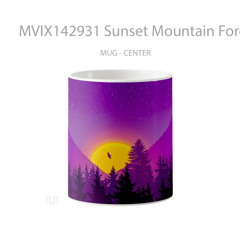 Mug Sunset Mountain Forest Minimalist Digital Art Gelas Pemandangan Alam