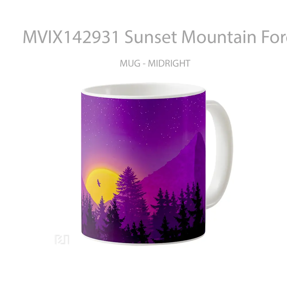Mug Sunset Mountain Forest Minimalist Digital Art Gelas Pemandangan Alam - All-side / Desain