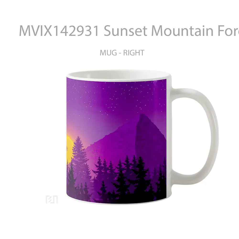 Mug Sunset Mountain Forest Minimalist Digital Art Gelas Pemandangan Alam - All-side / Desain
