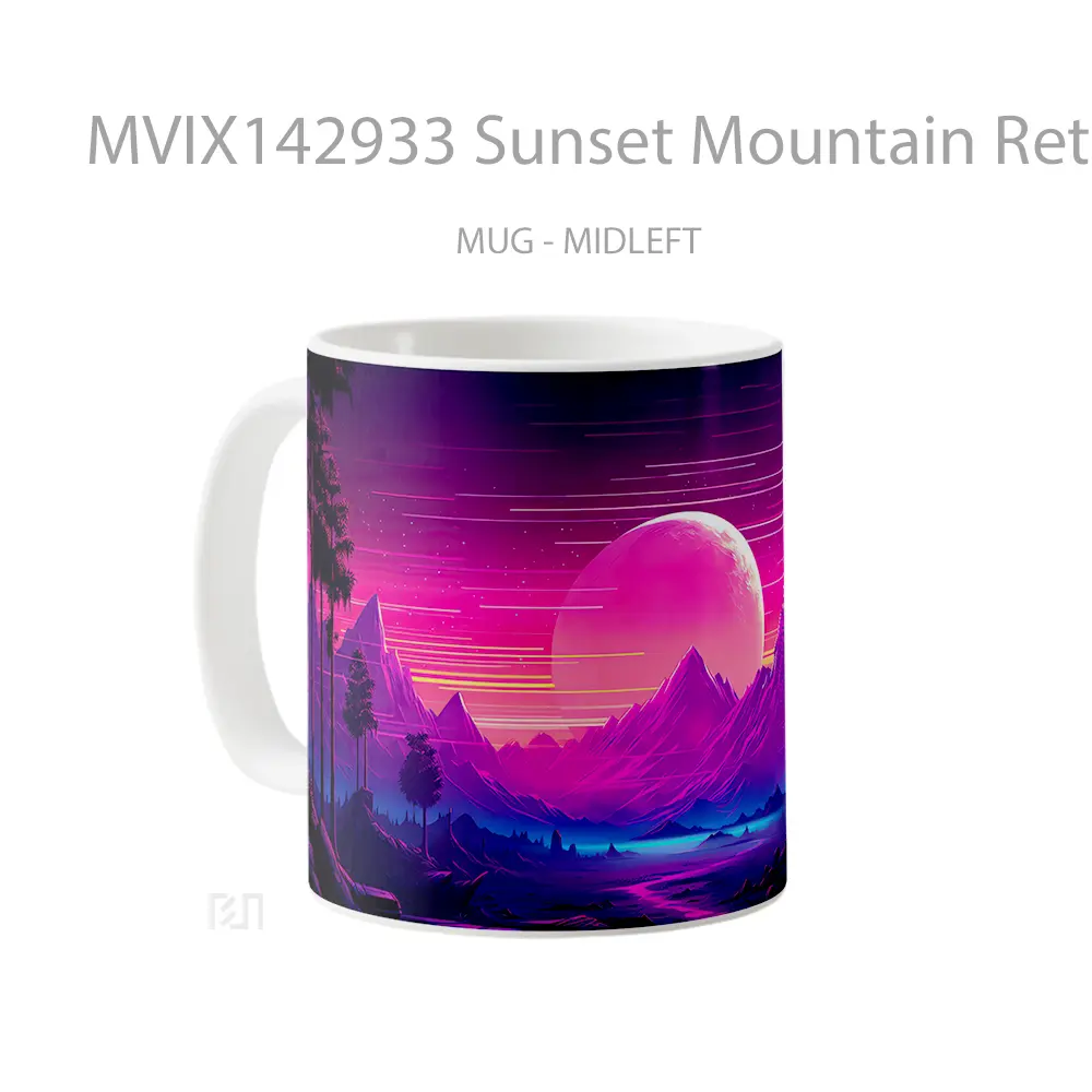 Mug Sunset Mountain Retrowave Scenery Digital Art Gelas Pemandangan Alam - All-side / Desain