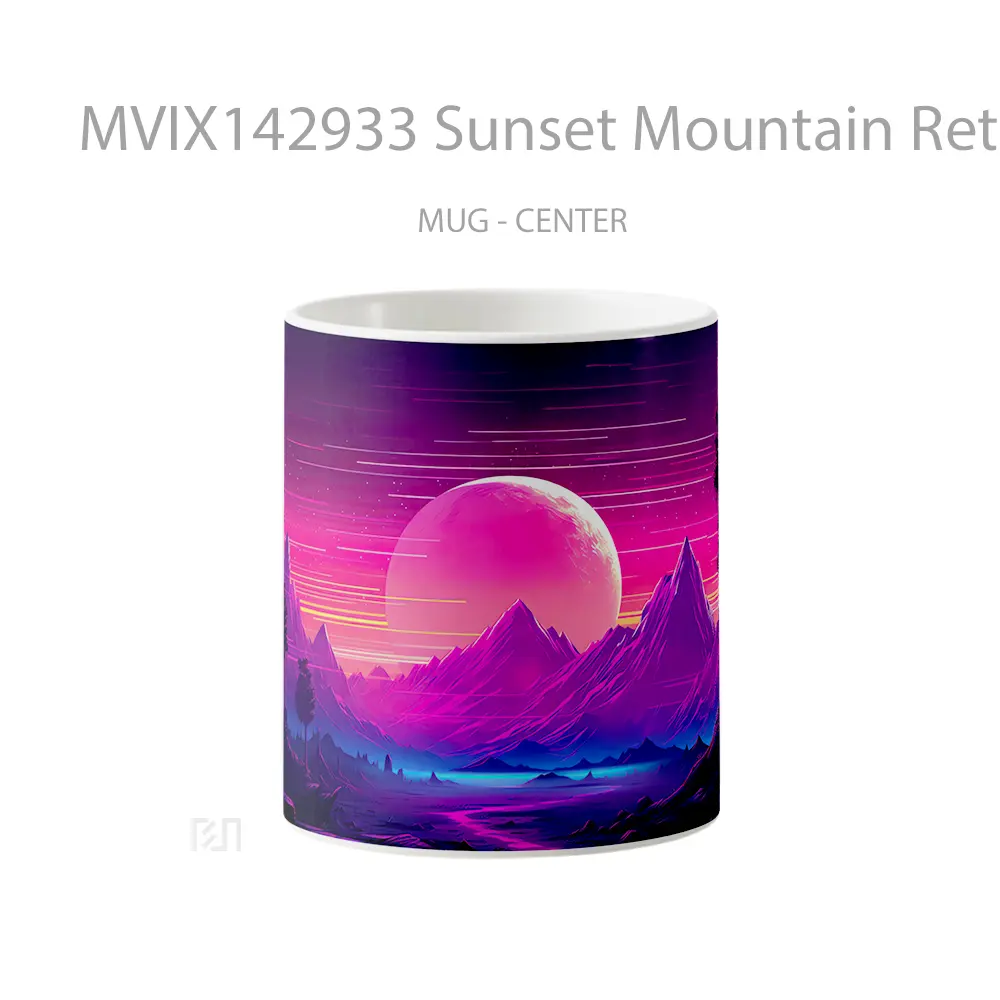 Mug Sunset Mountain Retrowave Scenery Digital Art Gelas Pemandangan Alam